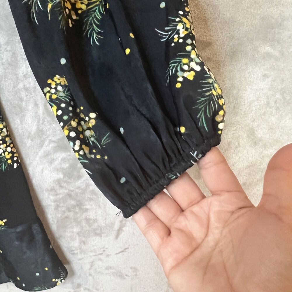 Lauren Conrad Black Floral Balloon Sleeve Wrap Dress with Belt Womens Size XS - Picture 4 of 10